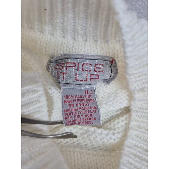 VTG 80s 90s Y2K Spice It Up 100% Acrylic Sweater White Colorful Skier Women L - Picture 5 of 5